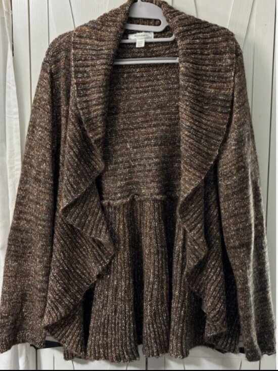 dressbarn Sweaters - Dressbarn Womens Plus 22/24 Brown Marled Open Front Waterfall Cardigan Sweater